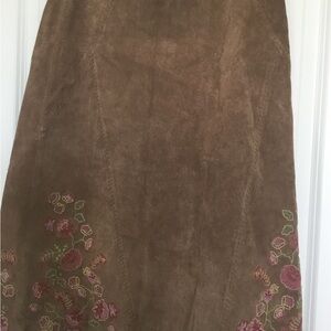 J. Jill suede A-Line Skirt with Floral embroidery